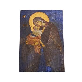 Meryem Ana ve Çocuk İsa Theotokos Varaklı Ahşap Kartpostal