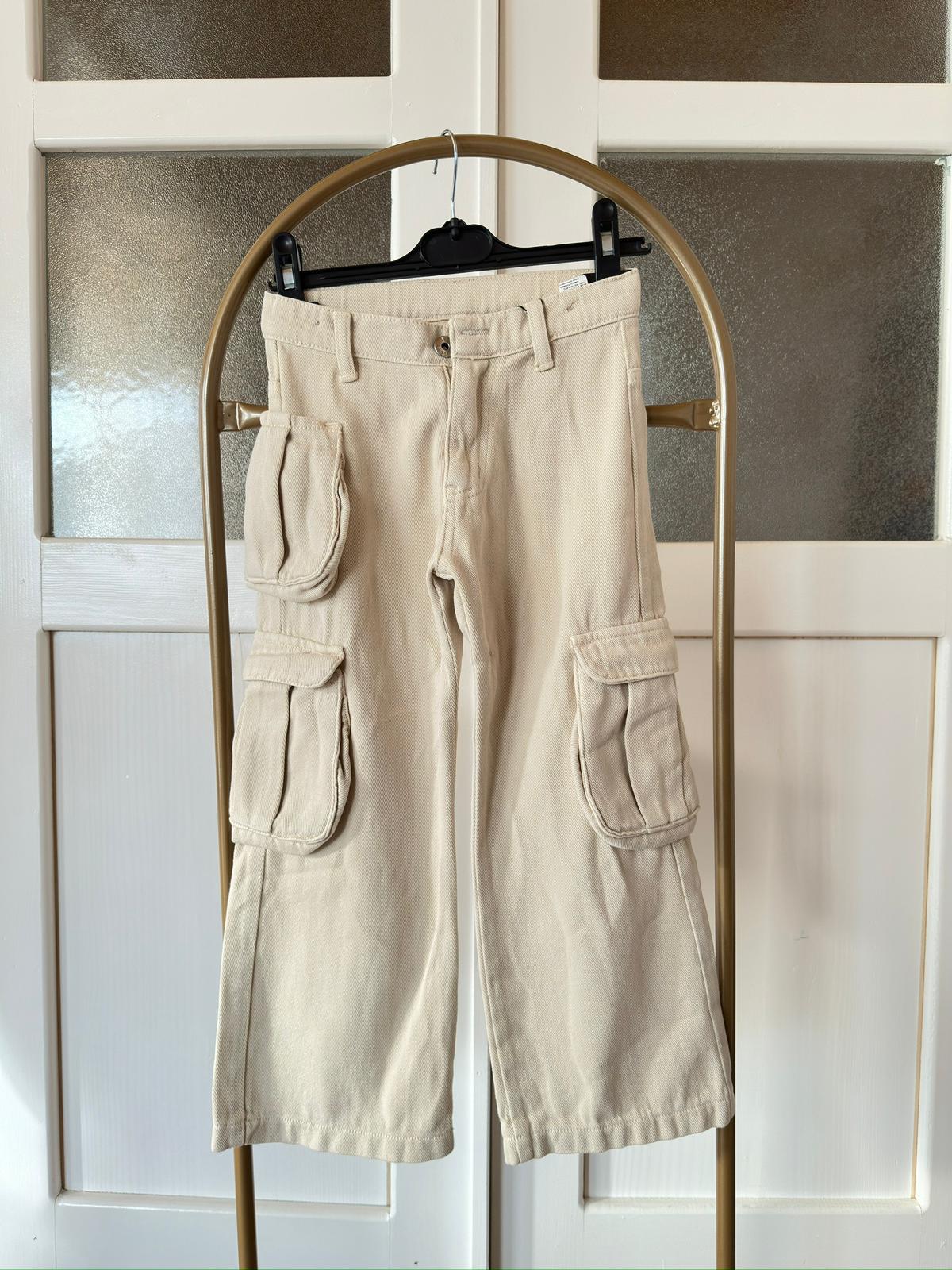 EKRU CEP DETAY  %100 PAMUK DOKUMA JEANS 