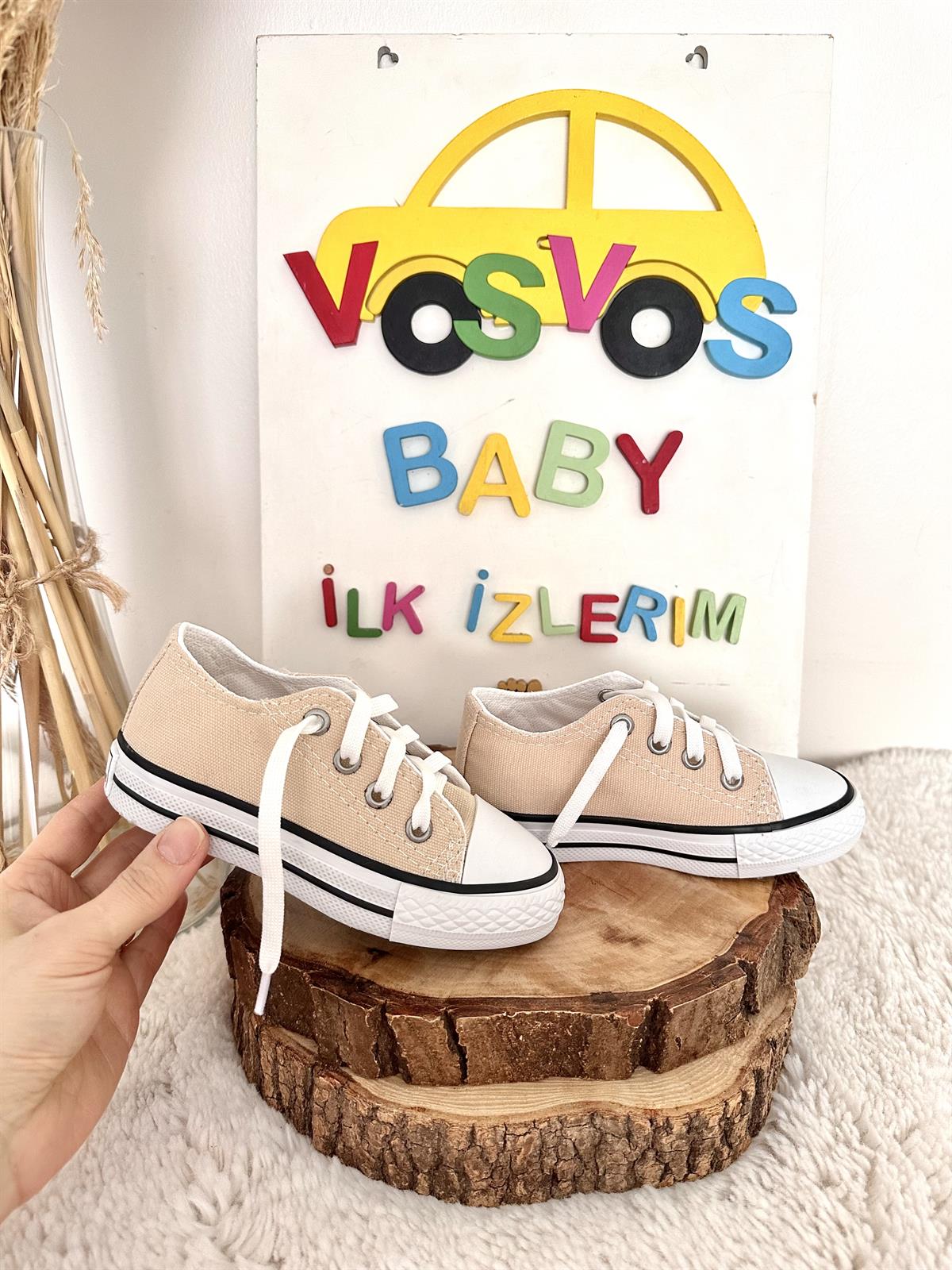 KREM KETEN SNEAKER (SİYAHŞERİT)