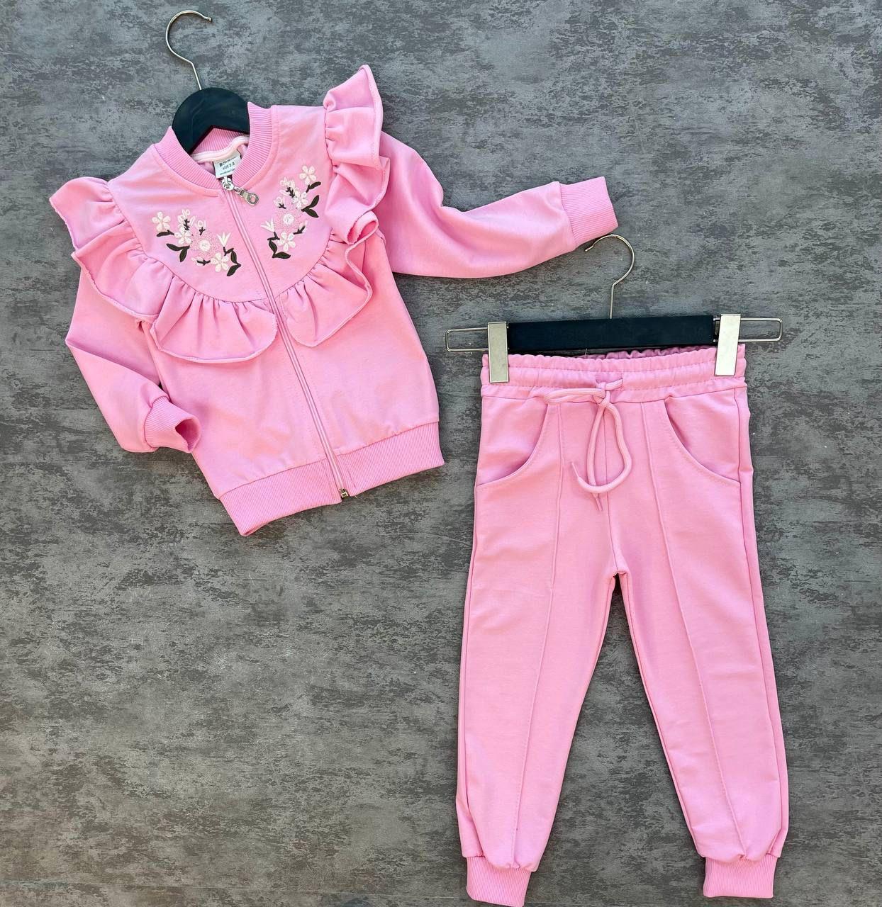 TOZPEMBE FERMUARLI ÇİÇEK NAKIŞLI  EŞOFMAN TAKIMI