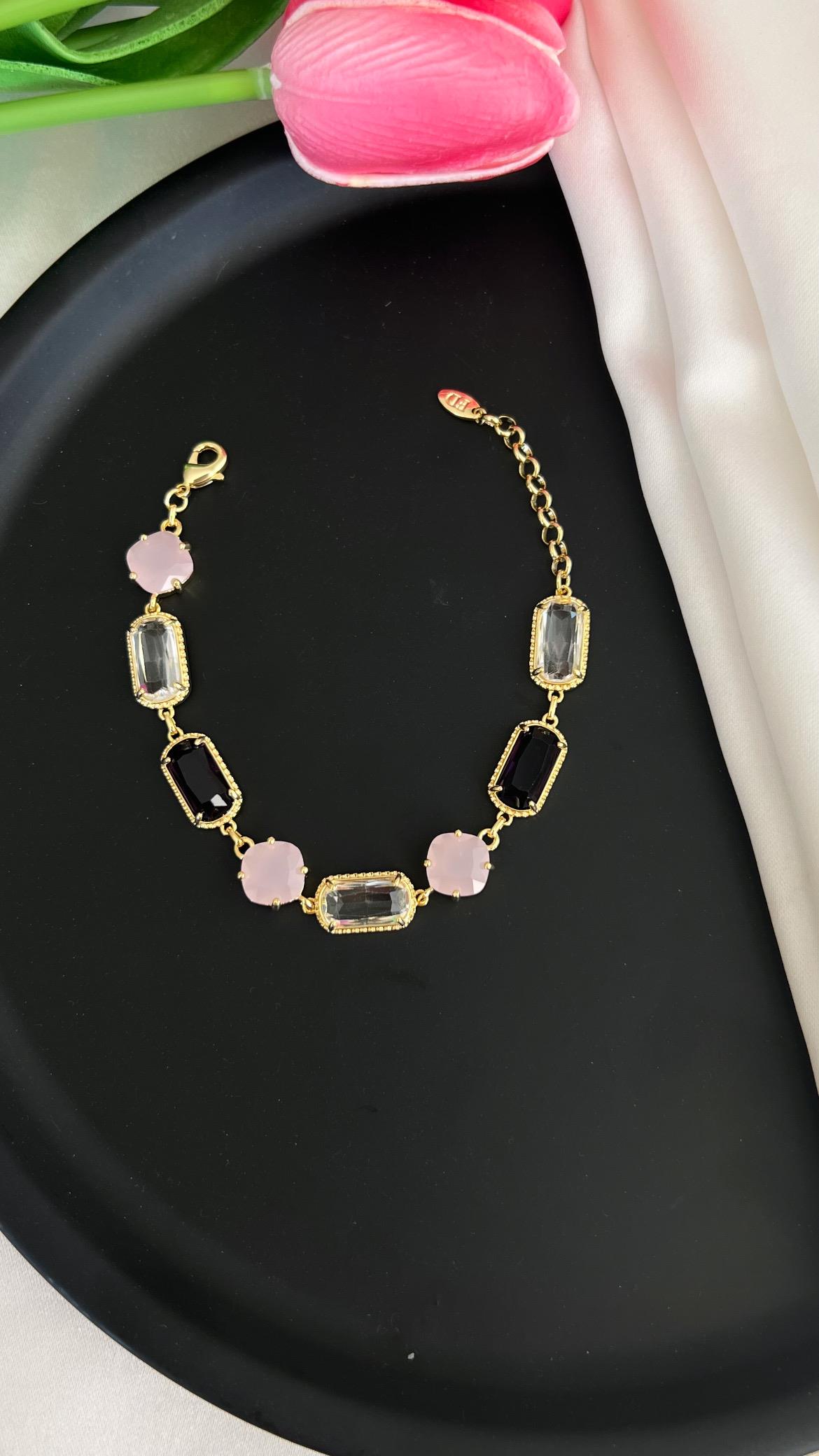 Pembe Mor Kuvars Taşlı Tasarım Bileklik