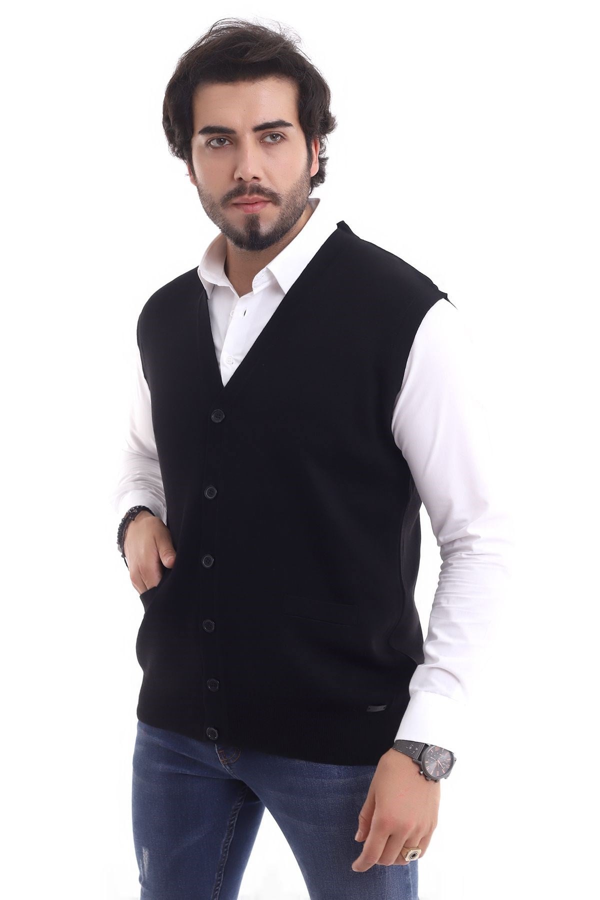 Soylu Triko Yelek Düz Siyah (2802)