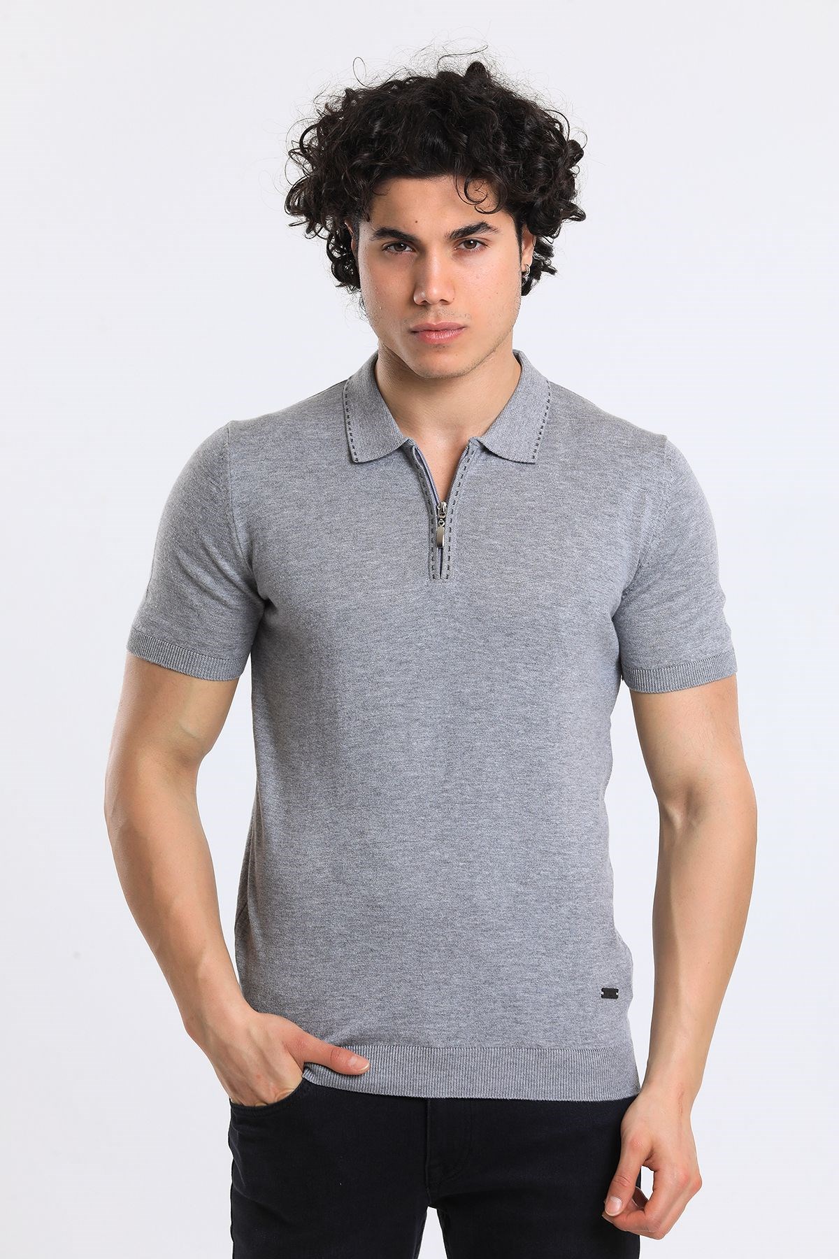 Soylu Trend  I soylutrend.comT-SHİRTSoylu Trend2003AGRİErkek Fermuarlı Polo Yaka Triko T-Shirt Pamuklu A.Gri (2003)