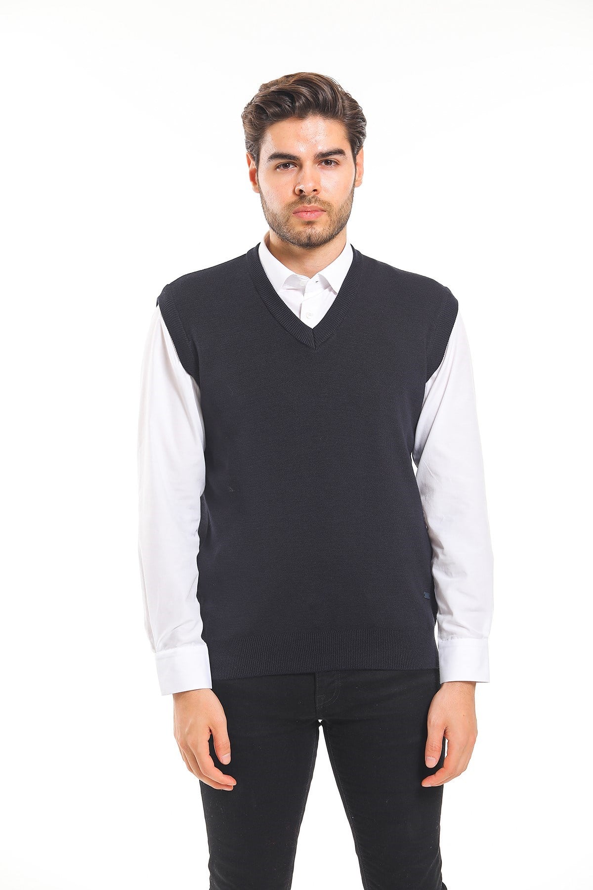 V Yaka Süveter Düz Larcivert (2803)