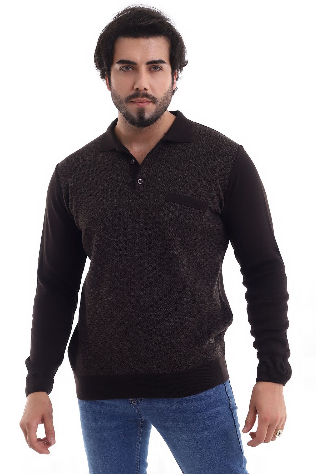 Polo Yaka Desenli Kazak Kahverengi (3116)