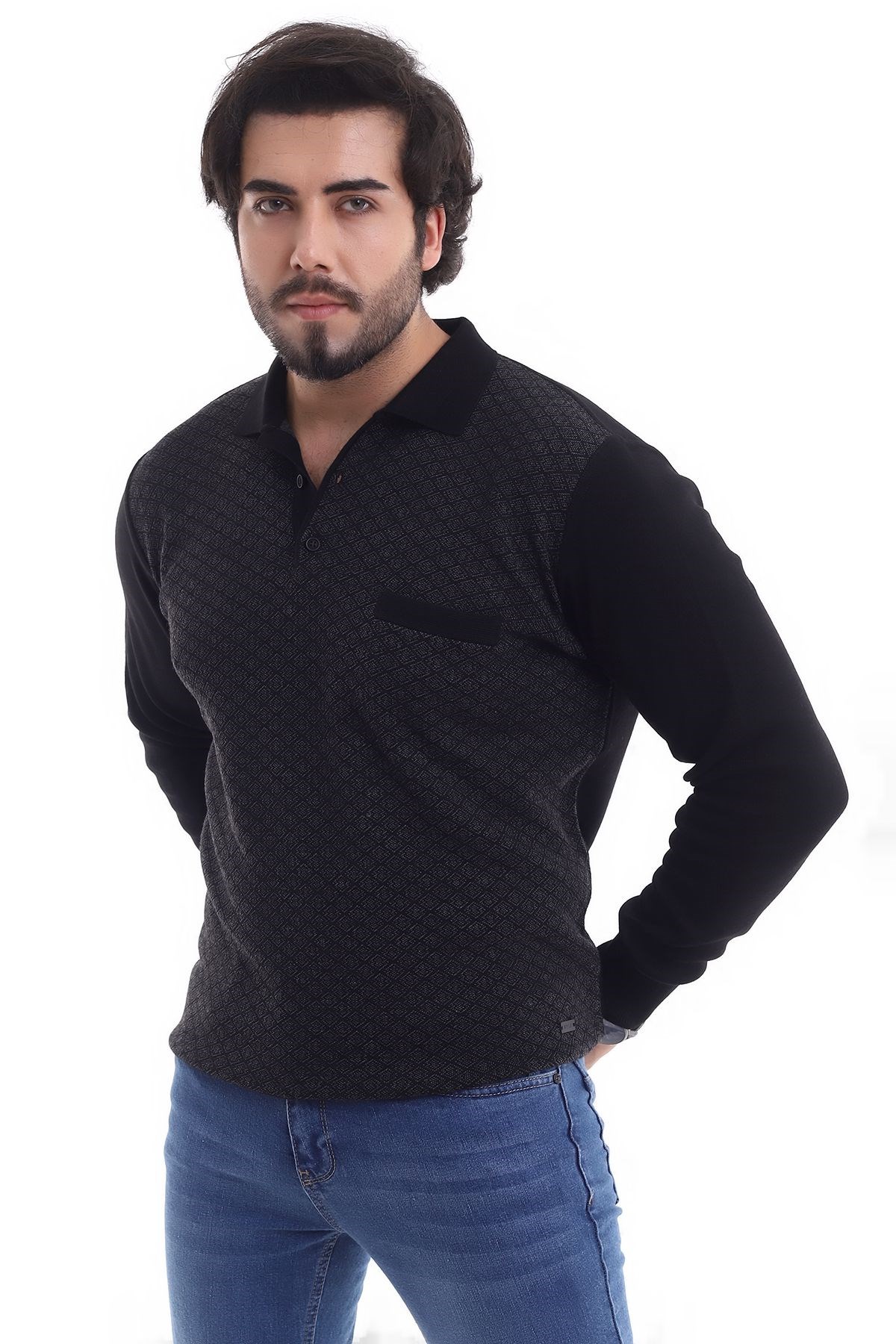 Polo Yaka Desenli Kazak Siyah (3116)