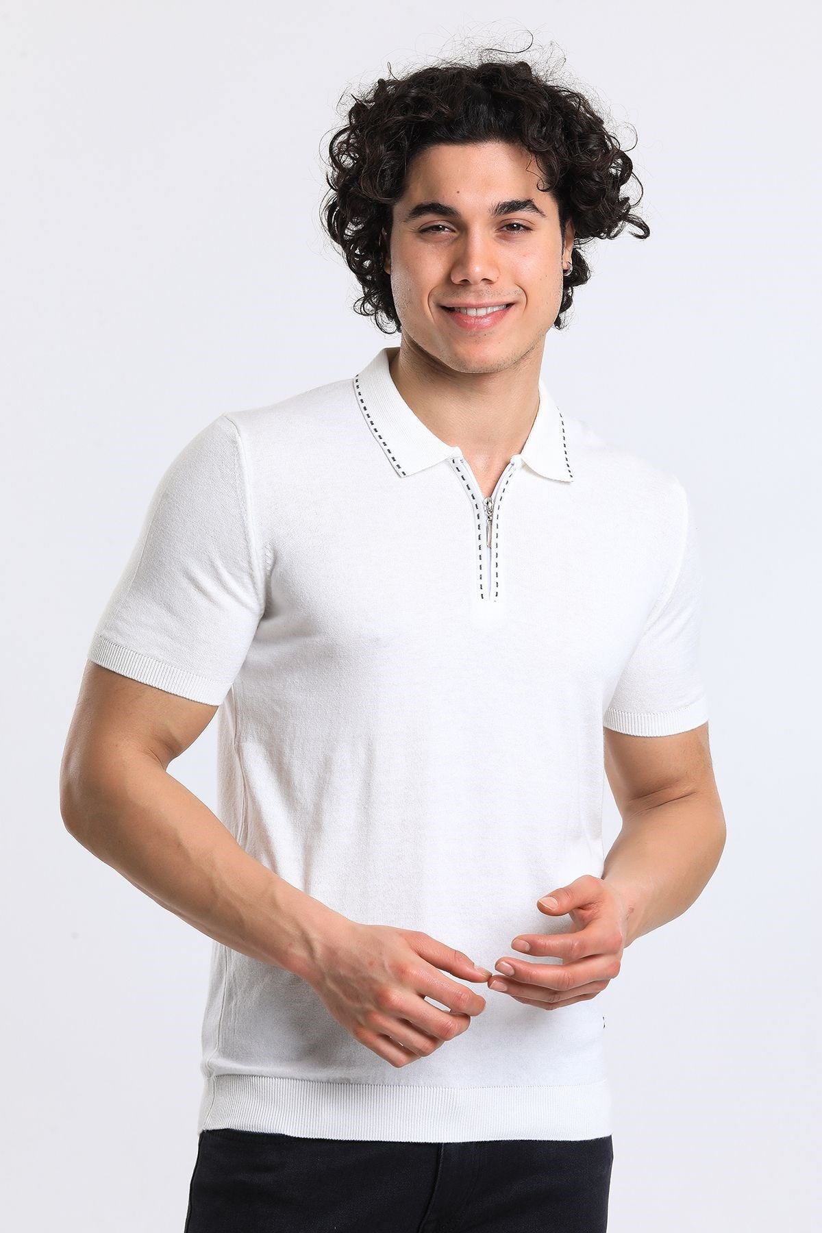 Soylu Trend  I soylutrend.comT-SHİRTSoylu Trend2003BEYAZErkek Fermuarlı Polo Yaka Triko T-Shirt Pamuklu Beyaz (2003)