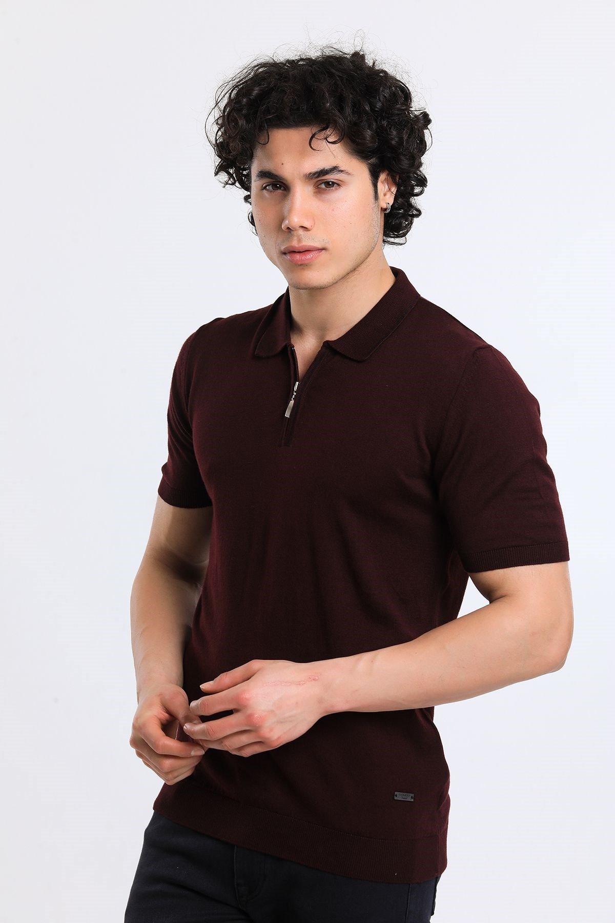 Soylu Trend  I soylutrend.comT-SHİRTSoylu Trend2003BORDOErkek Fermuarlı Polo Yaka Triko T-Shirt Pamuklu Bordo (2003)