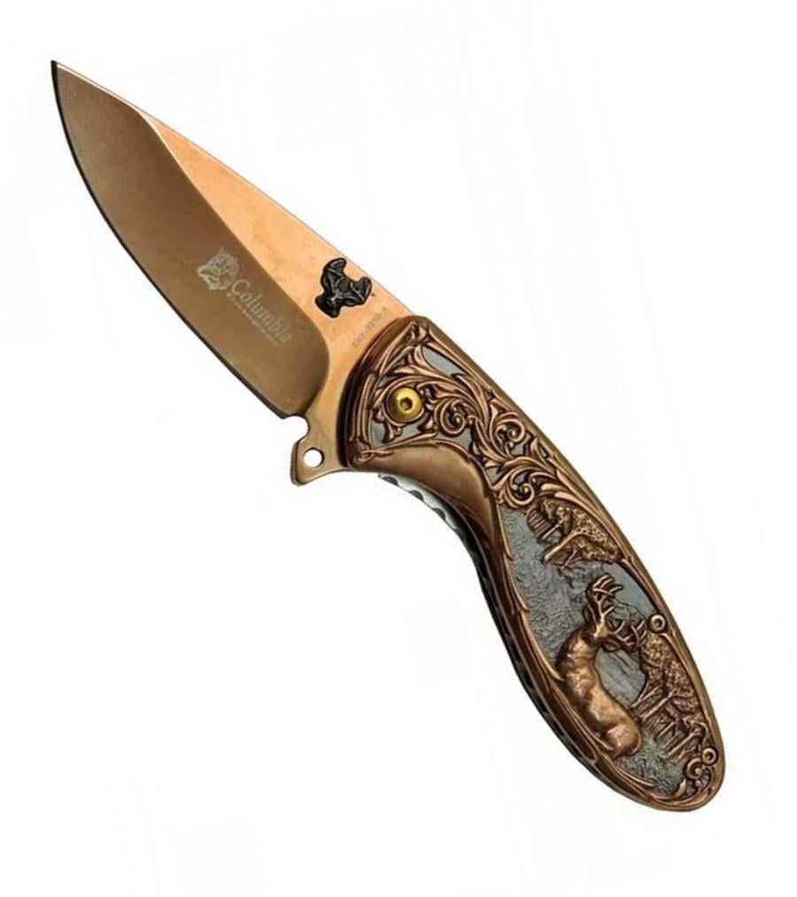 Columbia EXT-3210-A Geyik Desenli Bronz Renk Cep Çakısı 19.5 cm 