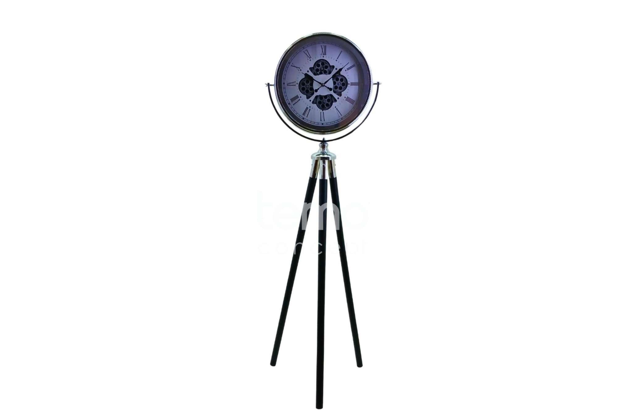 Ledli Çarklı Krom Tripod Saat 52x170cm