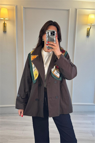 Oversize Kısa Trençkot Acı Kahve