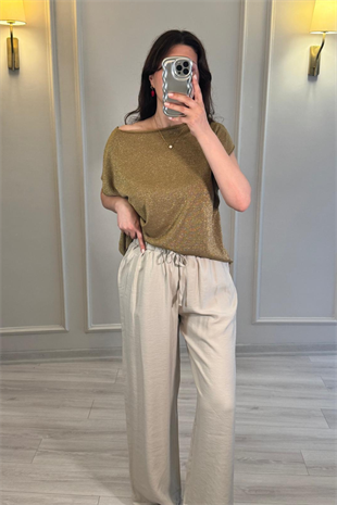 Tensel Beli Lastikli Pantolon Bej