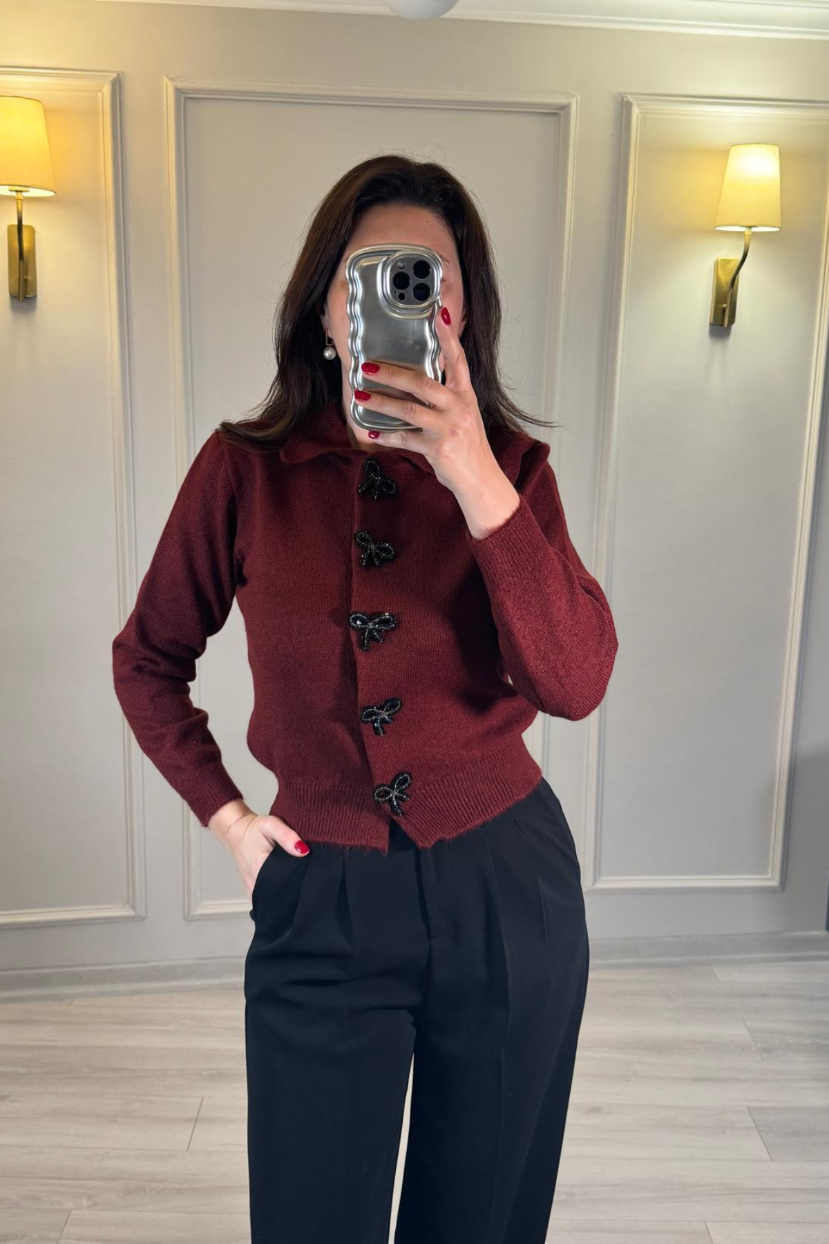 Fiyonk Detaylı Hırka Bordo
