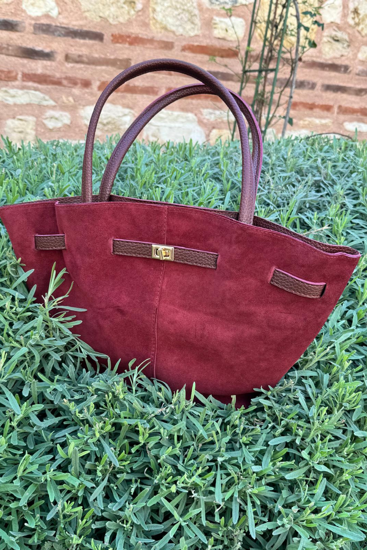 Gerçek Süet Deri Toka Detaylı Mini Çanta Bordo