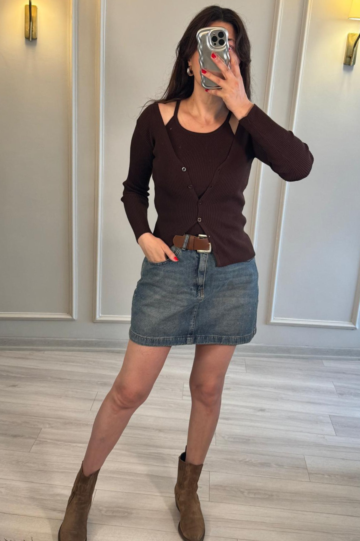 İkili Triko Takım Kahve