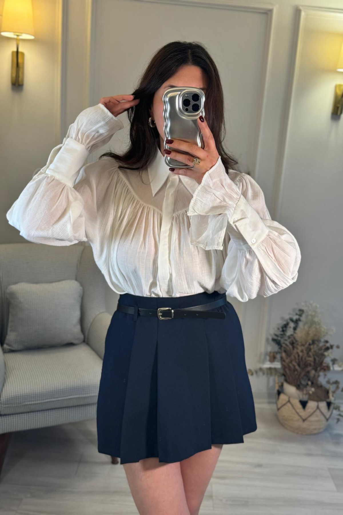 Kolları Volanlı Oversize Tasarım Gömlek Beyaz