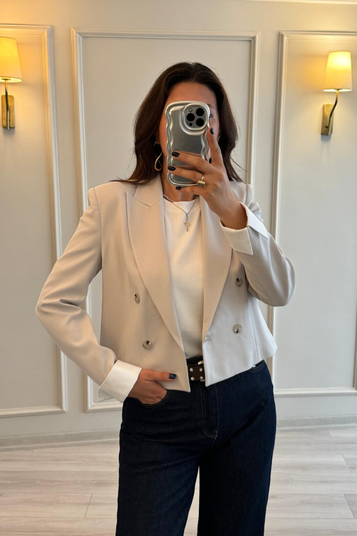 Kontrast Manşetli Dilvin Blazer Ceket Taş