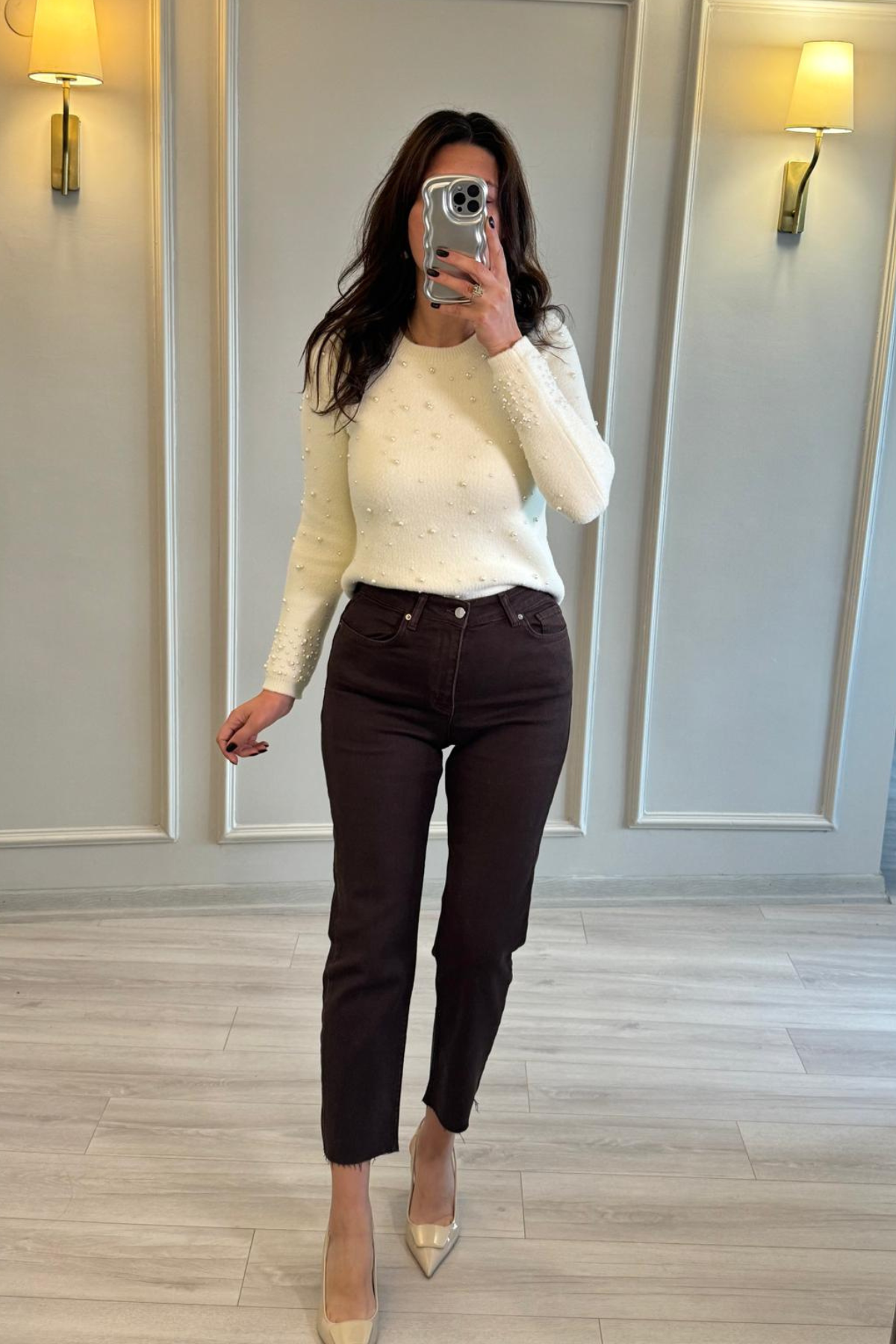 Likralı Mom-Fit Kesik Paça Jean Acı Kahve