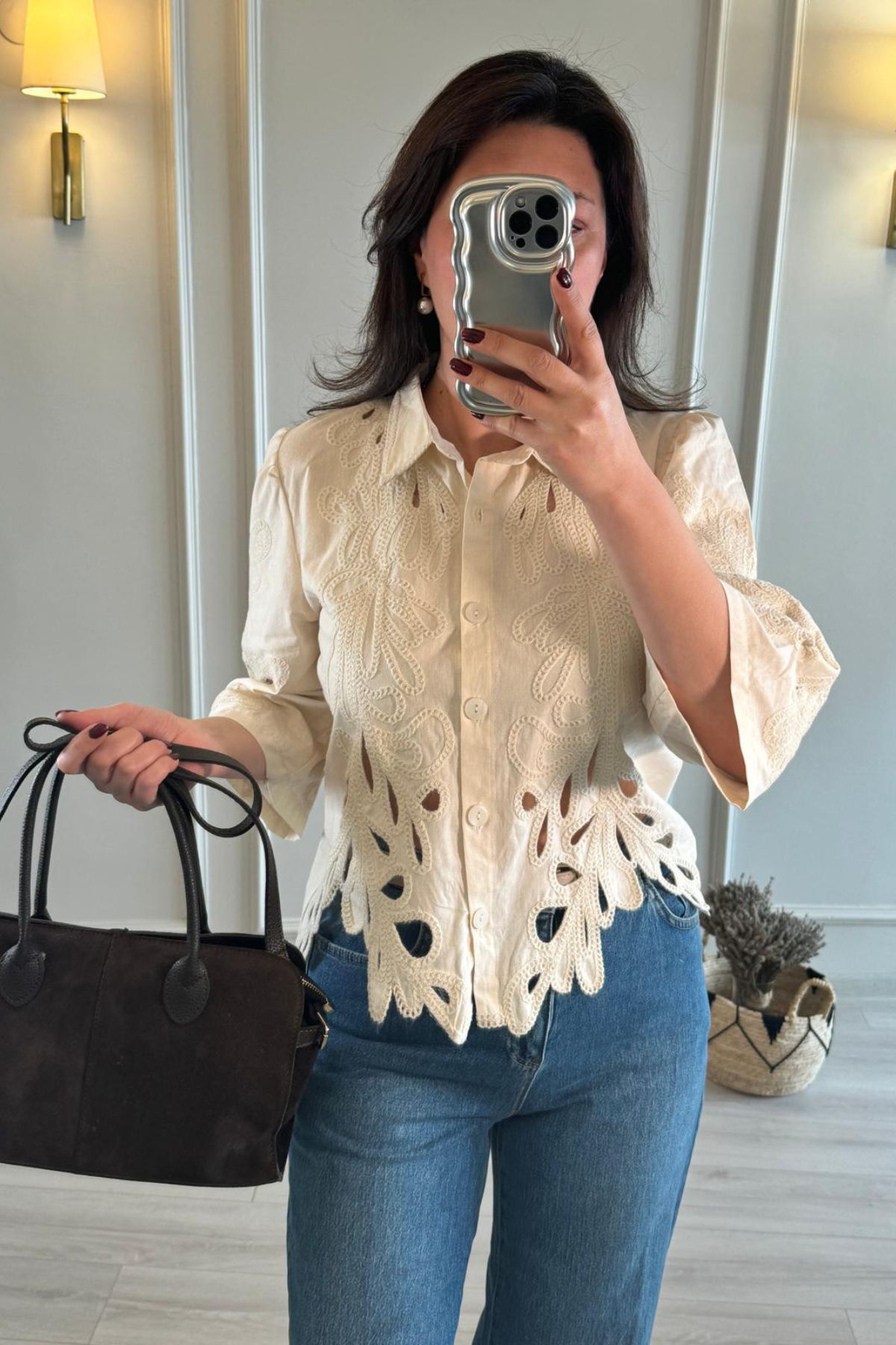 Nakışlı Gömlek Ekru