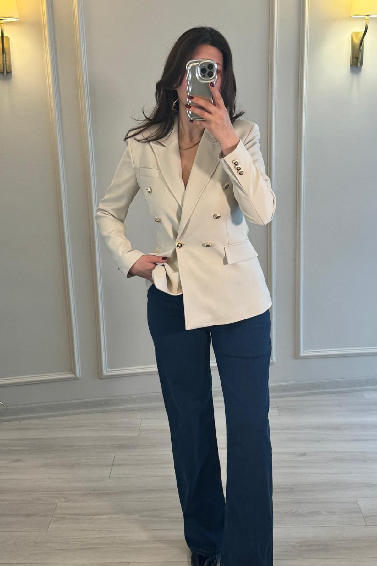 Özel Dikim Düğmeli Blazer Ceket Taş