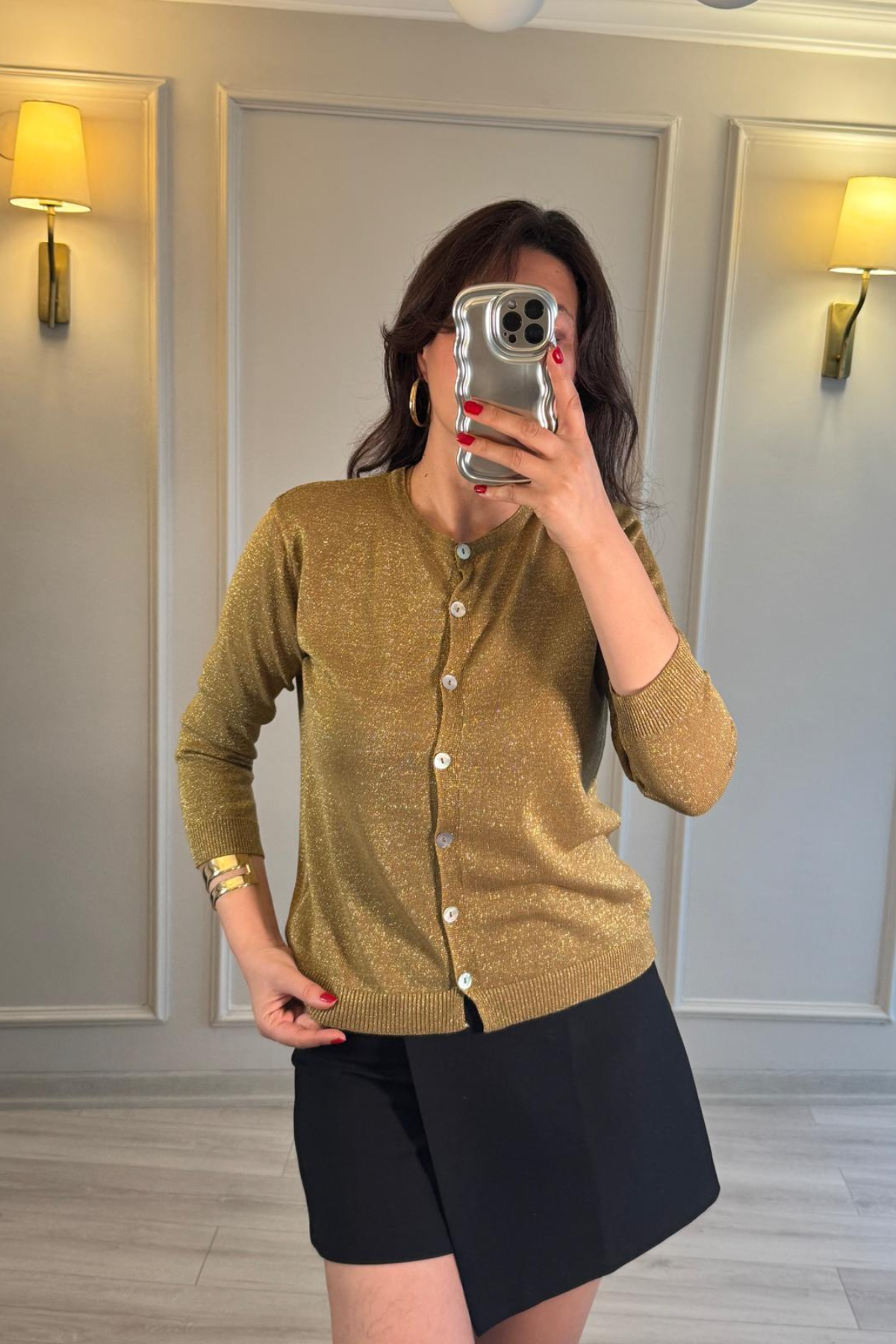 Simli Gold Hırka Sarı