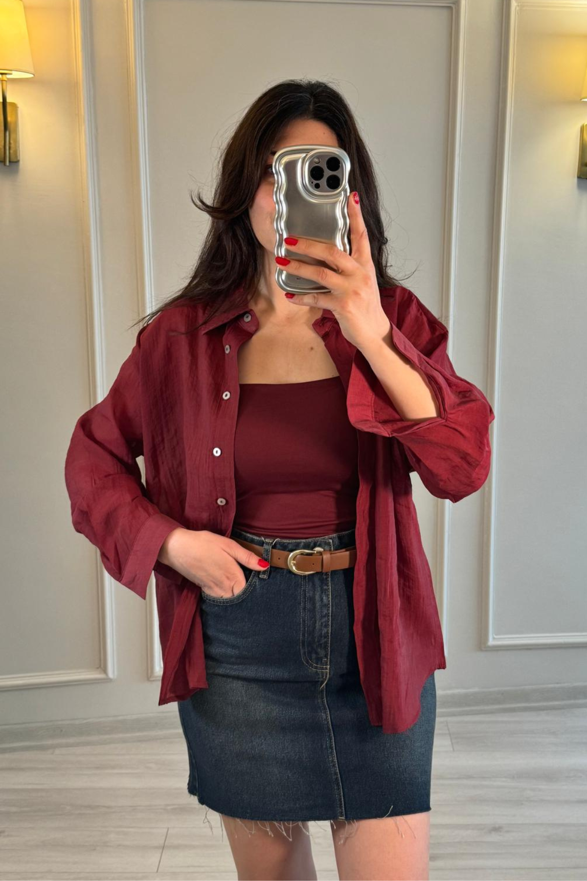 Transparan Gömlek Bordo