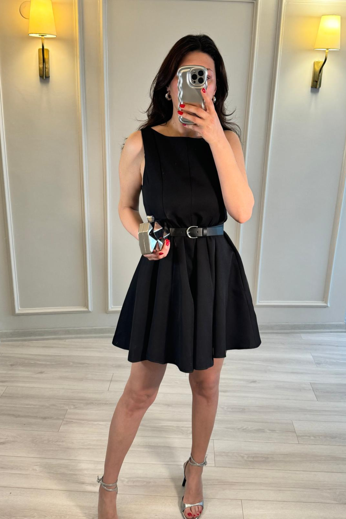 Volanlı Mini Elbise Siyah