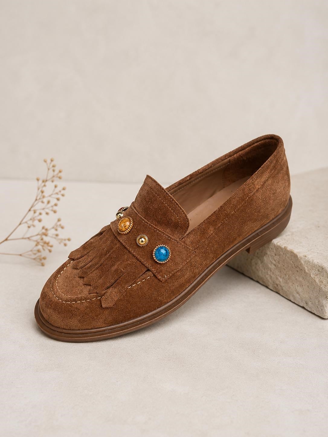 Glaza Kadın Sigaro Gerçek Süet Loafer 