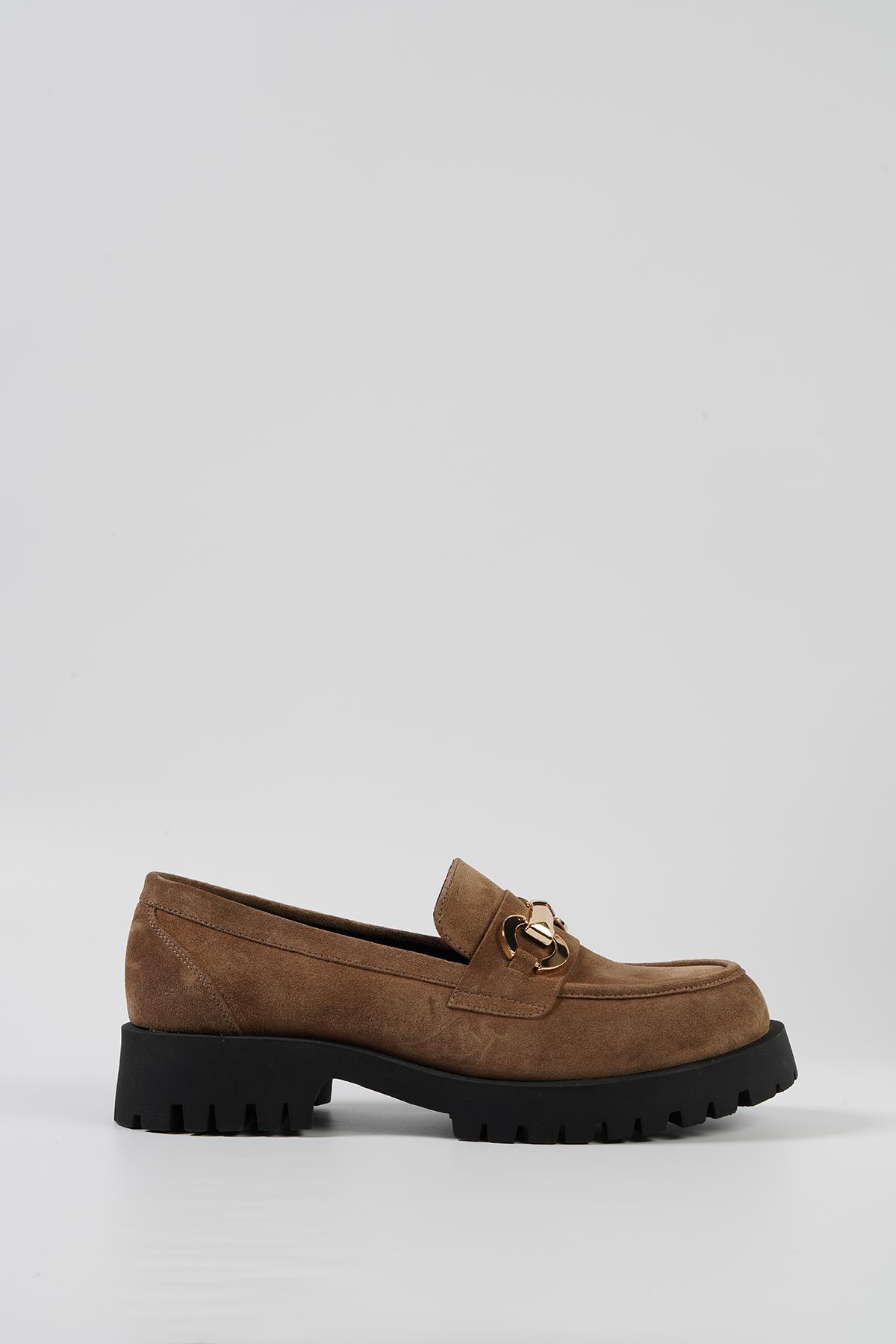 Tütün Süet Kadın Loafer Ayakkabı