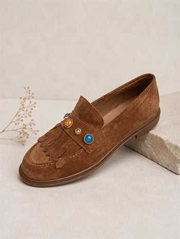 Glaza Kadın Sigaro Gerçek Süet Loafer 