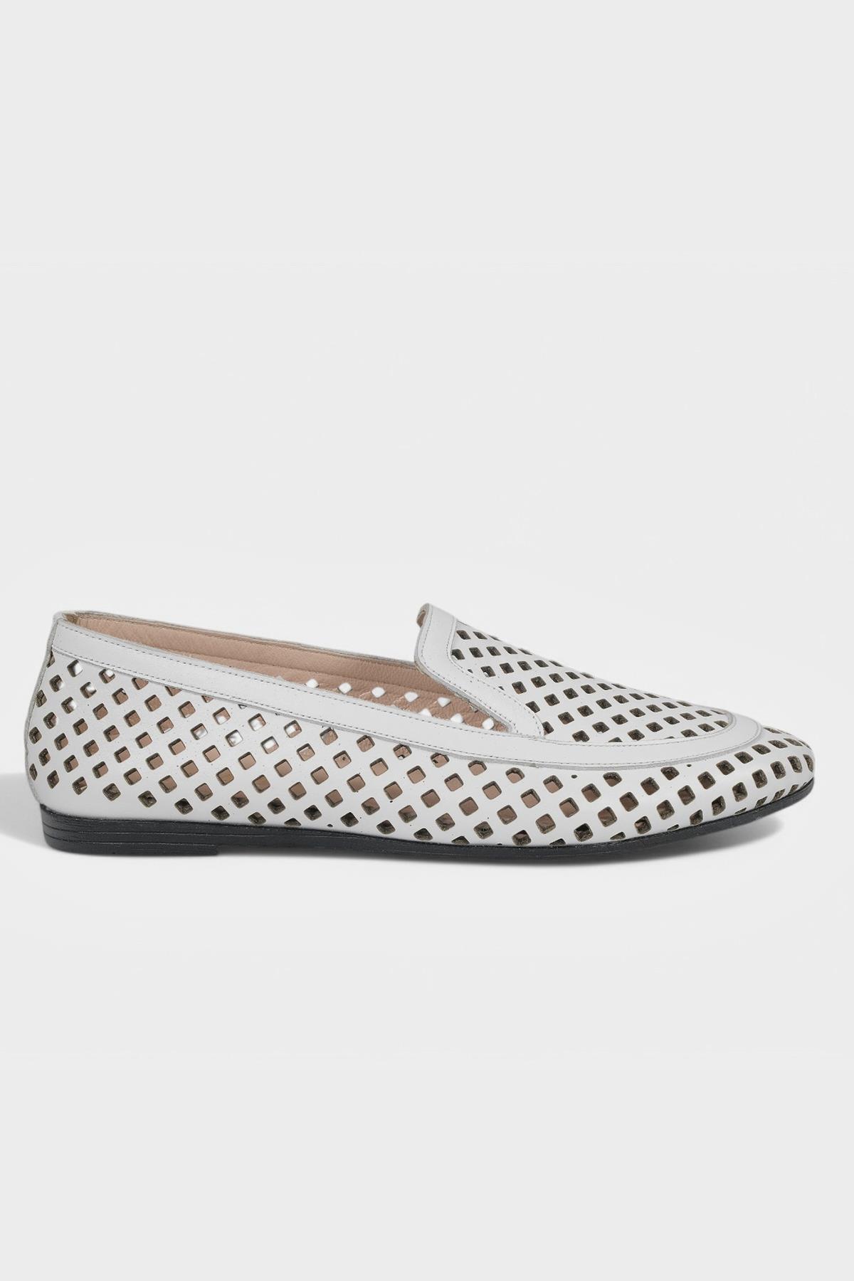 Glaza Kadın Beyaz Hakiki Deri Loafer Babet