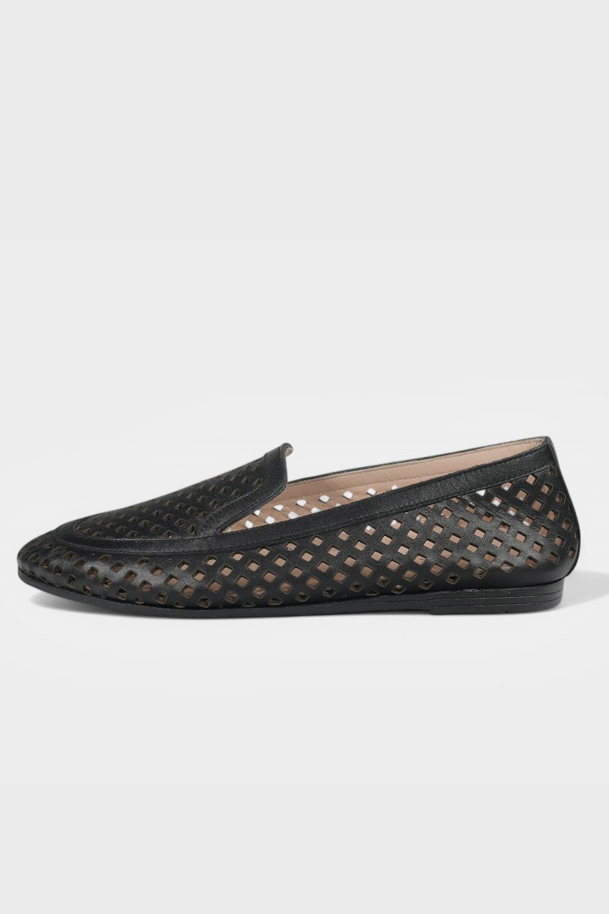 Glaza Kadın Siyah Hakiki Deri Loafer Babet