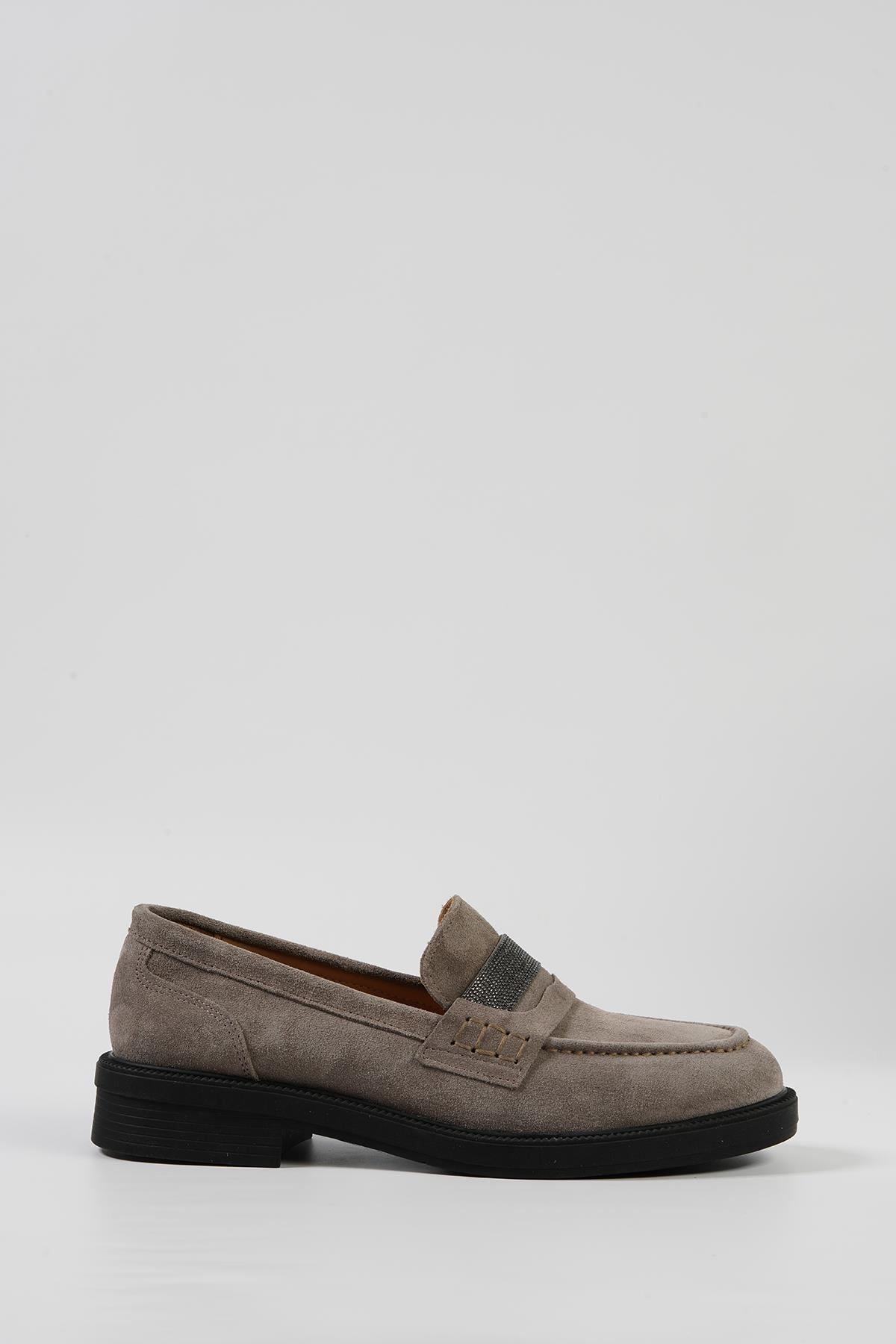 Vizon Süet Kadın Loafer Ayakkabı