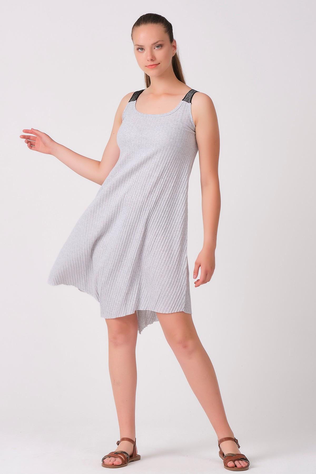 As Collection Gri Sim Askılı Salaş Kadın Elbise