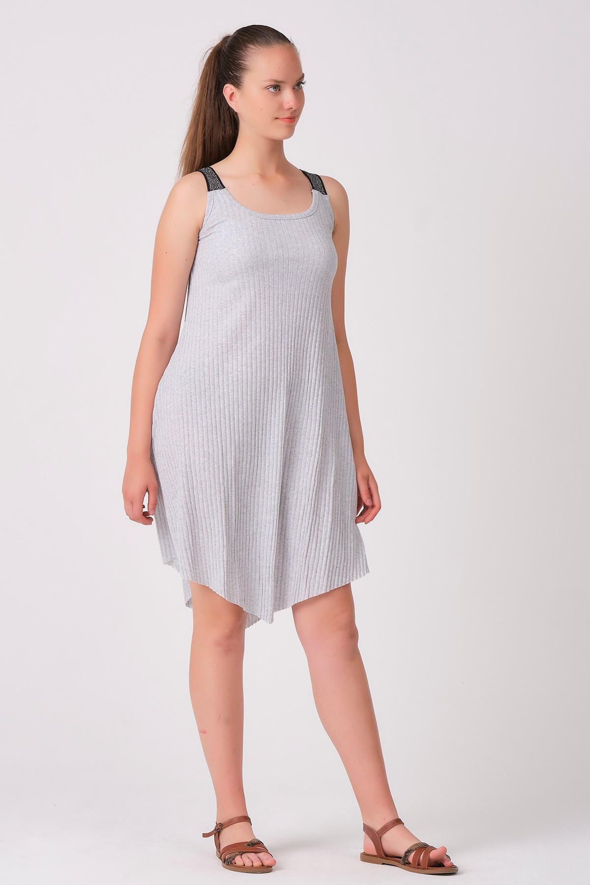 As Collection Gri Sim Askılı Salaş Kadın Elbise