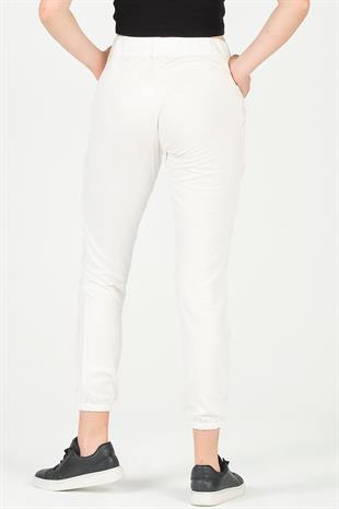 As Collection Beyaz Pamuklu Beli Lastikli Kadın Eşofman Altı