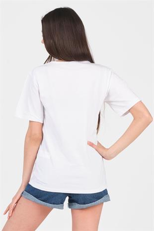 As Collection Beyaz V Yaka Kısa Kol Örme Kadın T-Shirt