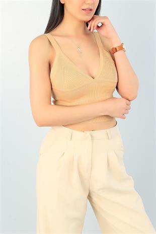 As Collection Bisküvi Likralı Triko Kadın Bluz