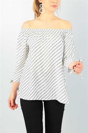 As Collection Krem Bağlamalı Kol Dokuma Kadın Bluz