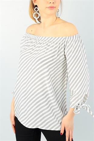 As Collection Krem Bağlamalı Kol Dokuma Kadın Bluz