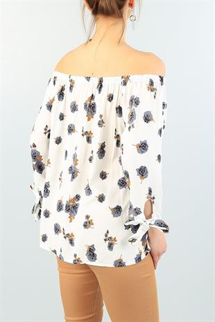 As Collection Krem Bağlamalı Kol Dokuma Kadın Bluz