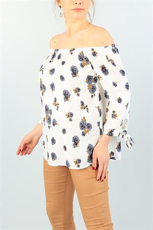 As Collection Krem Bağlamalı Kol Dokuma Kadın Bluz