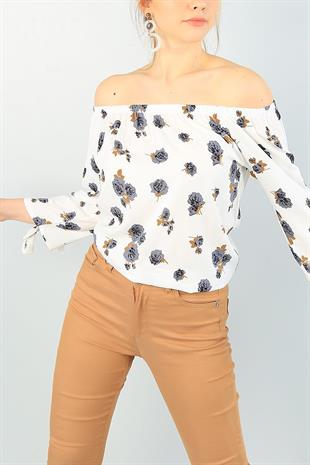 As Collection Krem Bağlamalı Kol Dokuma Kadın Bluz