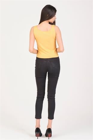 As Collection Sarı Düğmeli Kolsuz Kadın T-Shirt