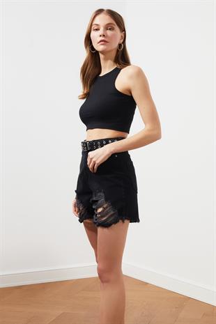 As Collection Siyah Kaşkorse Body Kadın Crop Atlet