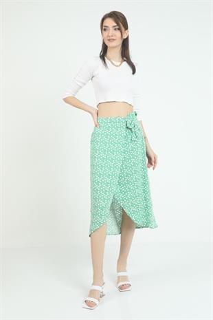 As Collection Yeşil Dokuma Kemer Bağlamalı Kadın Etek