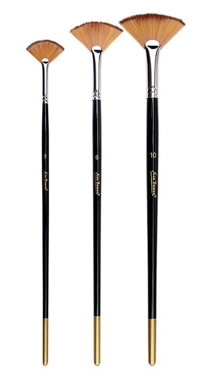 3pcs short black handle bicolor nylon brush set, fan