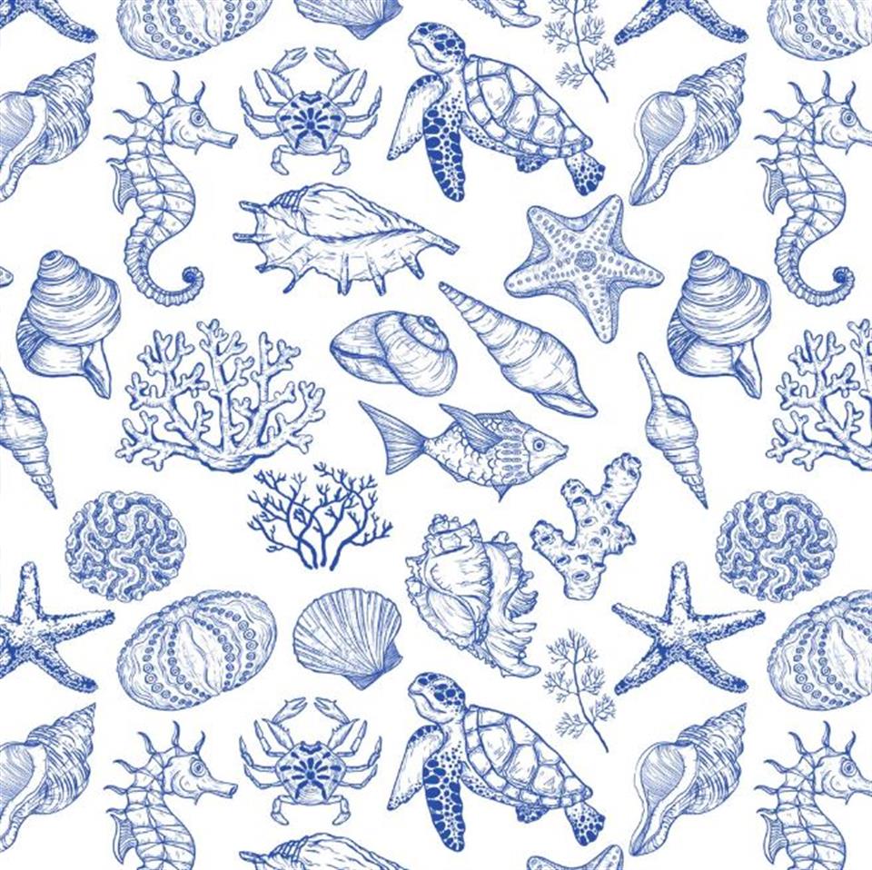 UNDERGLAZE TRANSFER-OCEAN, MIX CREATURE-Blue  (9 x 6.5 inch)