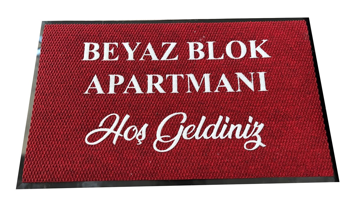Beyaz Blok Lazer Kesim Apartman Paspası