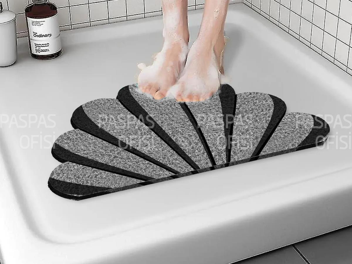 Deniz Kabuğu Banyo Paspası Su Emici Paspas Kaymaz Paspas Gri